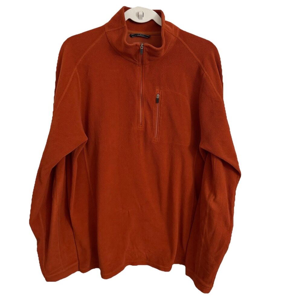 LL Bean Sweater Mens Large Tall LT Dark Orange Zip Up Fleece Trail Quarter Zip